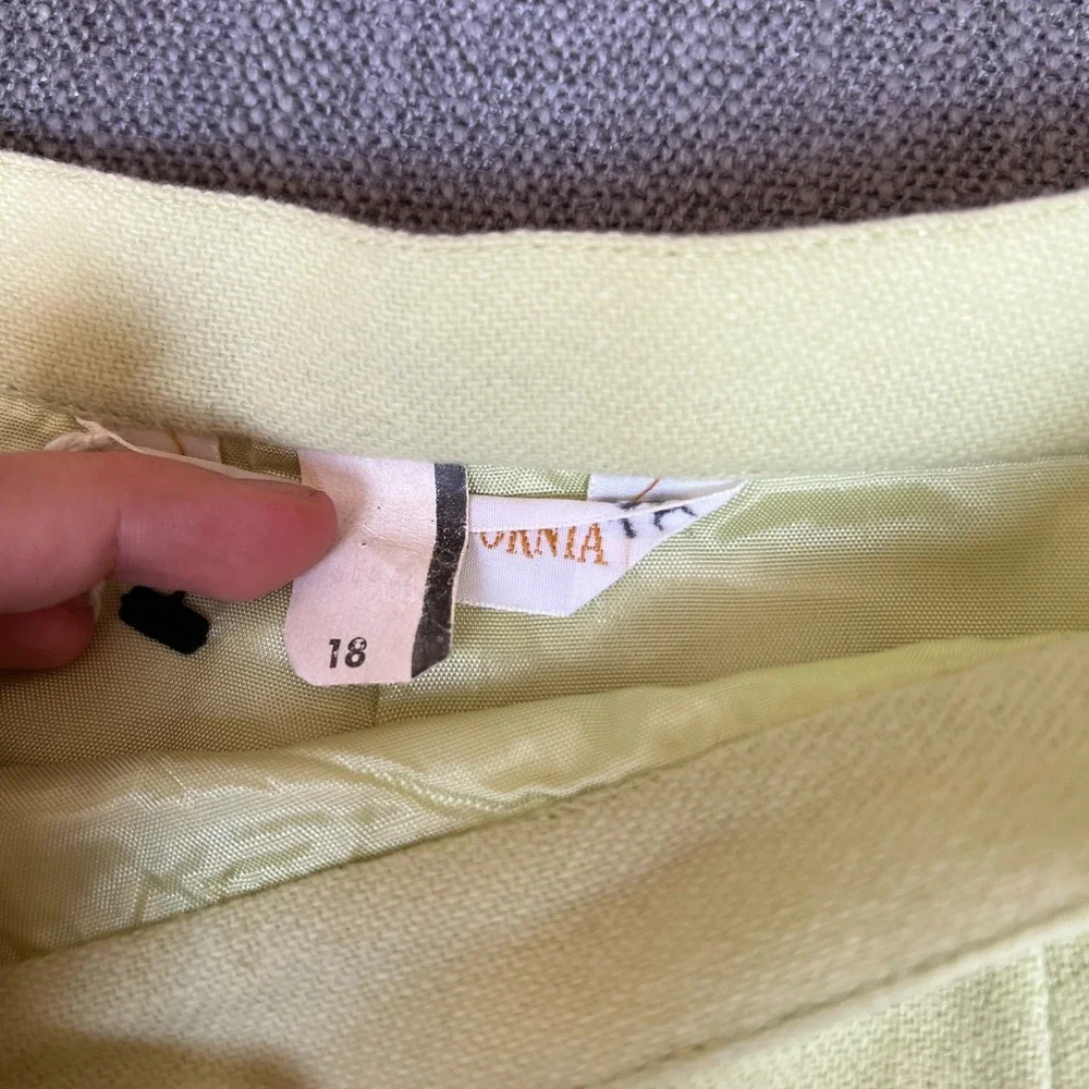 Vtg Koret of California Pencil Skirt Womens 18 Yellow Wool Pleated Office Career